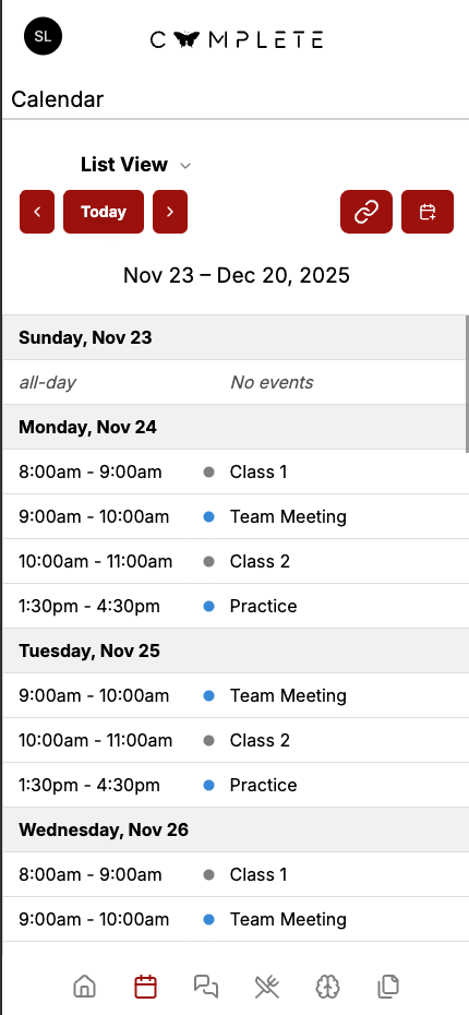 Calendar feature interface showing schedule coordination and event management