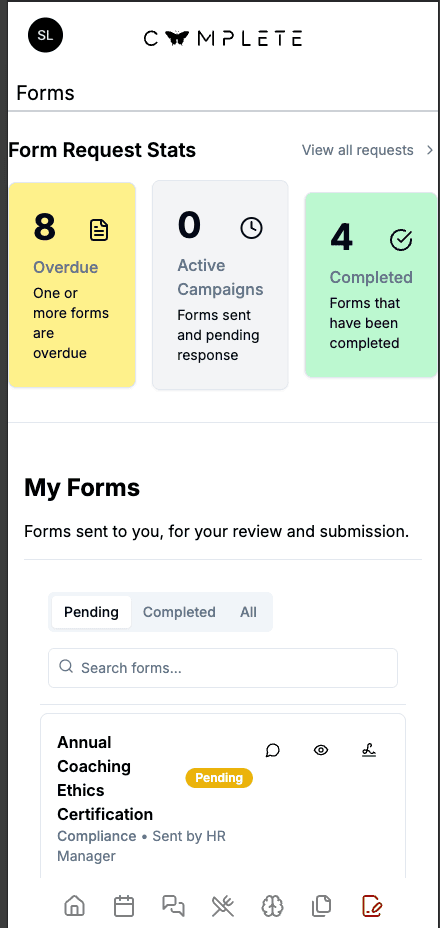 Form Management feature interface showing customizable forms and data collection