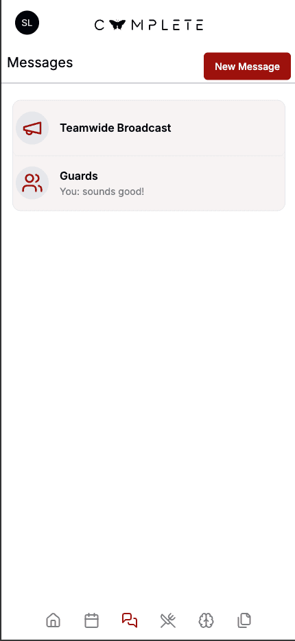 Communication feature interface showing team messaging and notifications